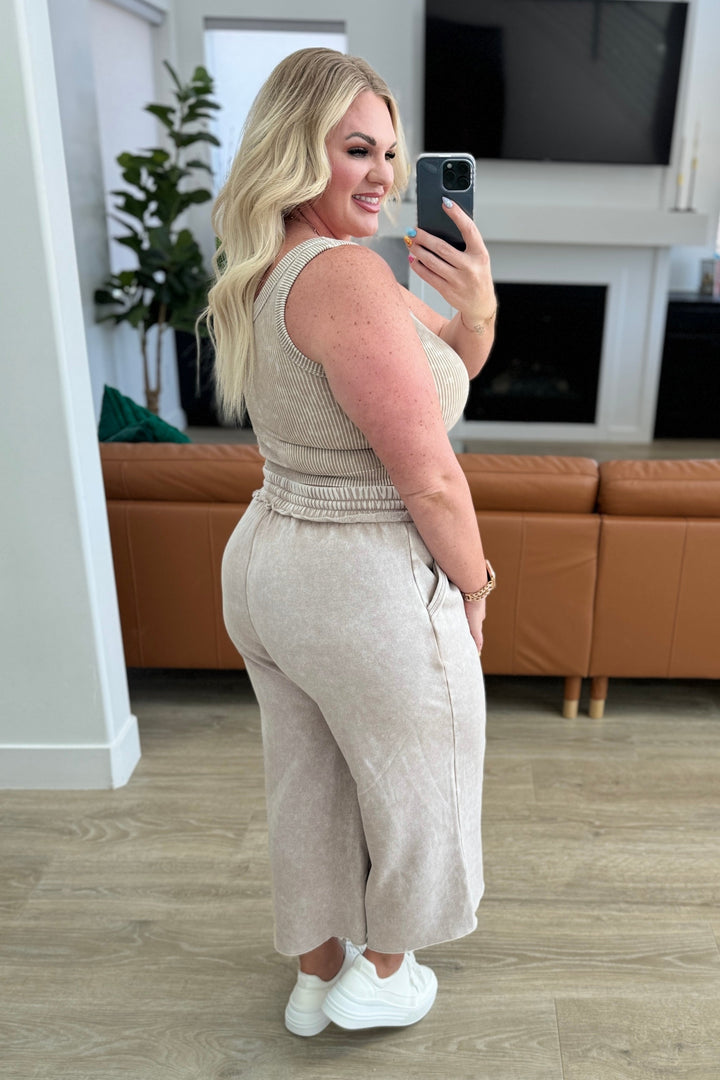 Acid Wash Wide Leg Sweatpants in Ash Mocha-Ever Joy
