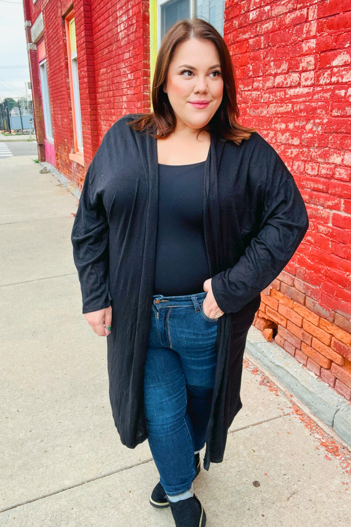 Over The Moon Black Hacci Midi Open Cardigan