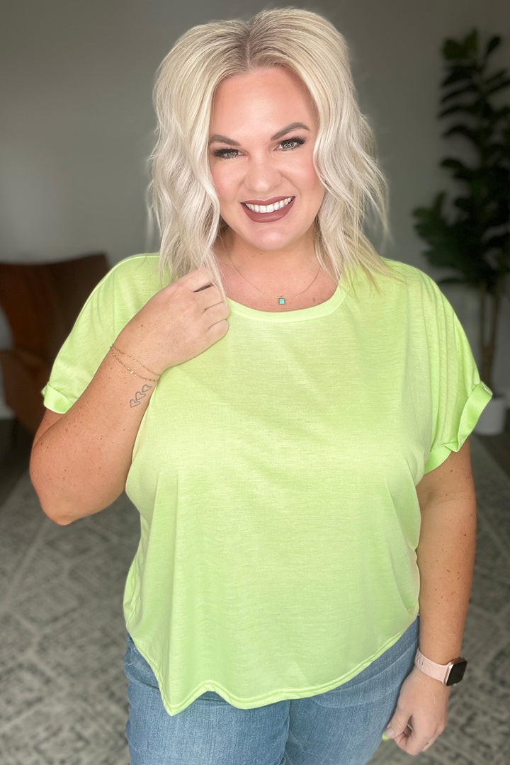 Womens - Round Neck Cuffed Sleeve Top In Lime
