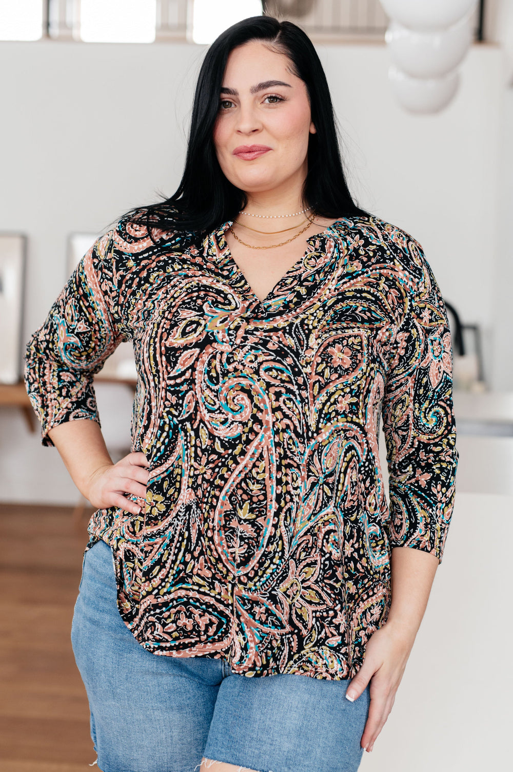 Womens - I Think Different Top Teal Paisley