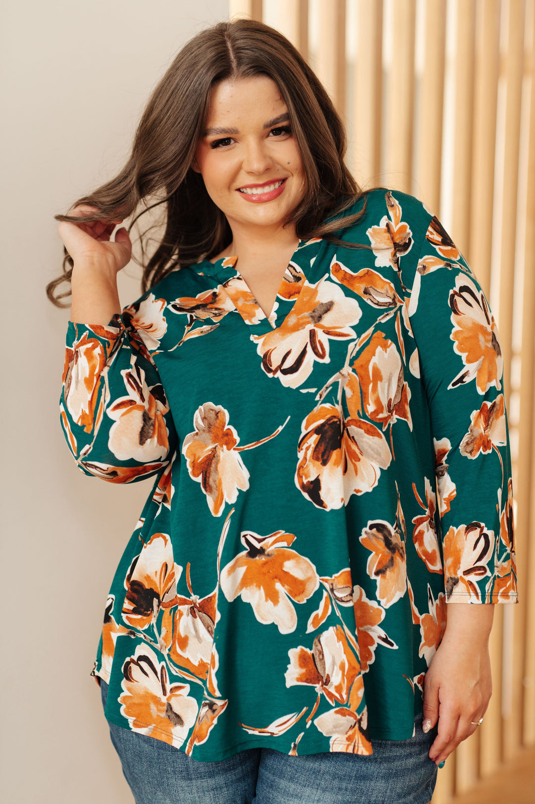 Womens - I Think Different Top In Teal Floral