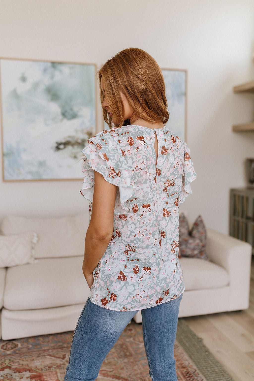 Womens - I've Got A Feeling Floral Flutter Sleeve Top