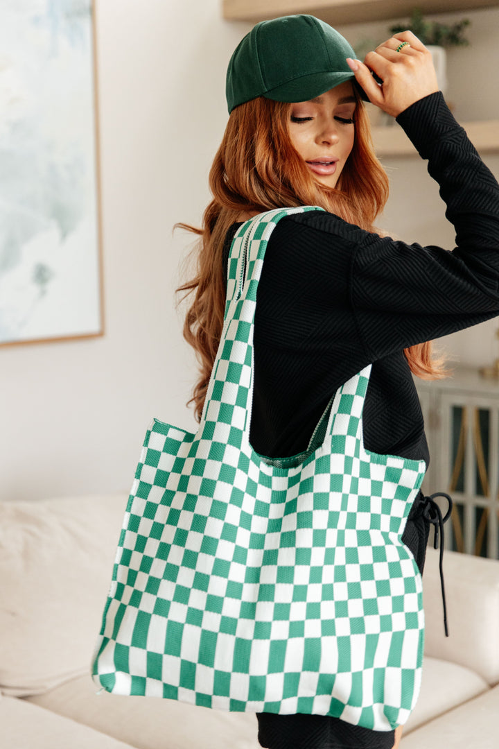 Womens - Checkerboard Lazy Wind Big Bag In Green & White