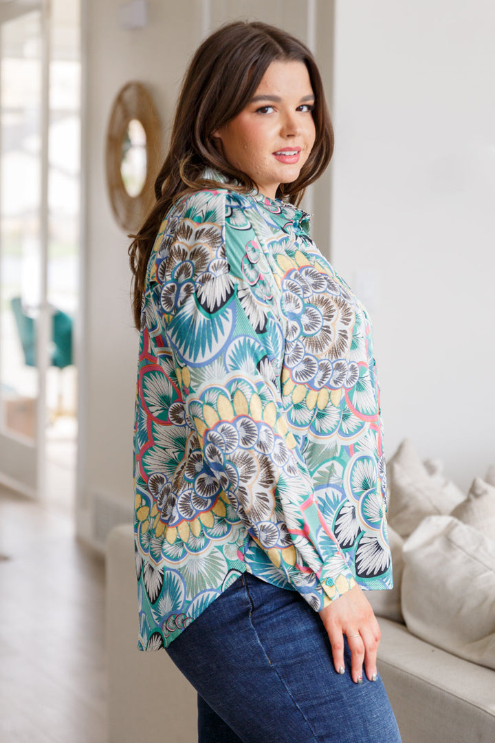 Womens - In The Willows Button Up Blouse In Teal Paisley