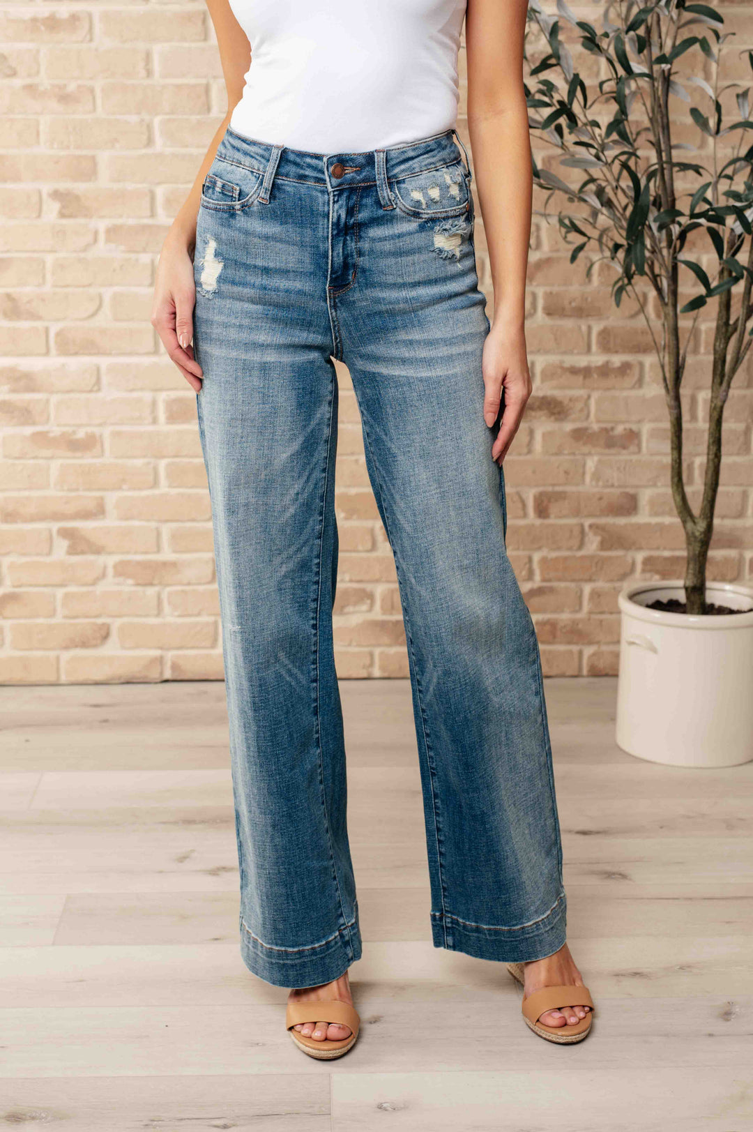 Denim - Katrina High Waist Distressed Denim Trousers