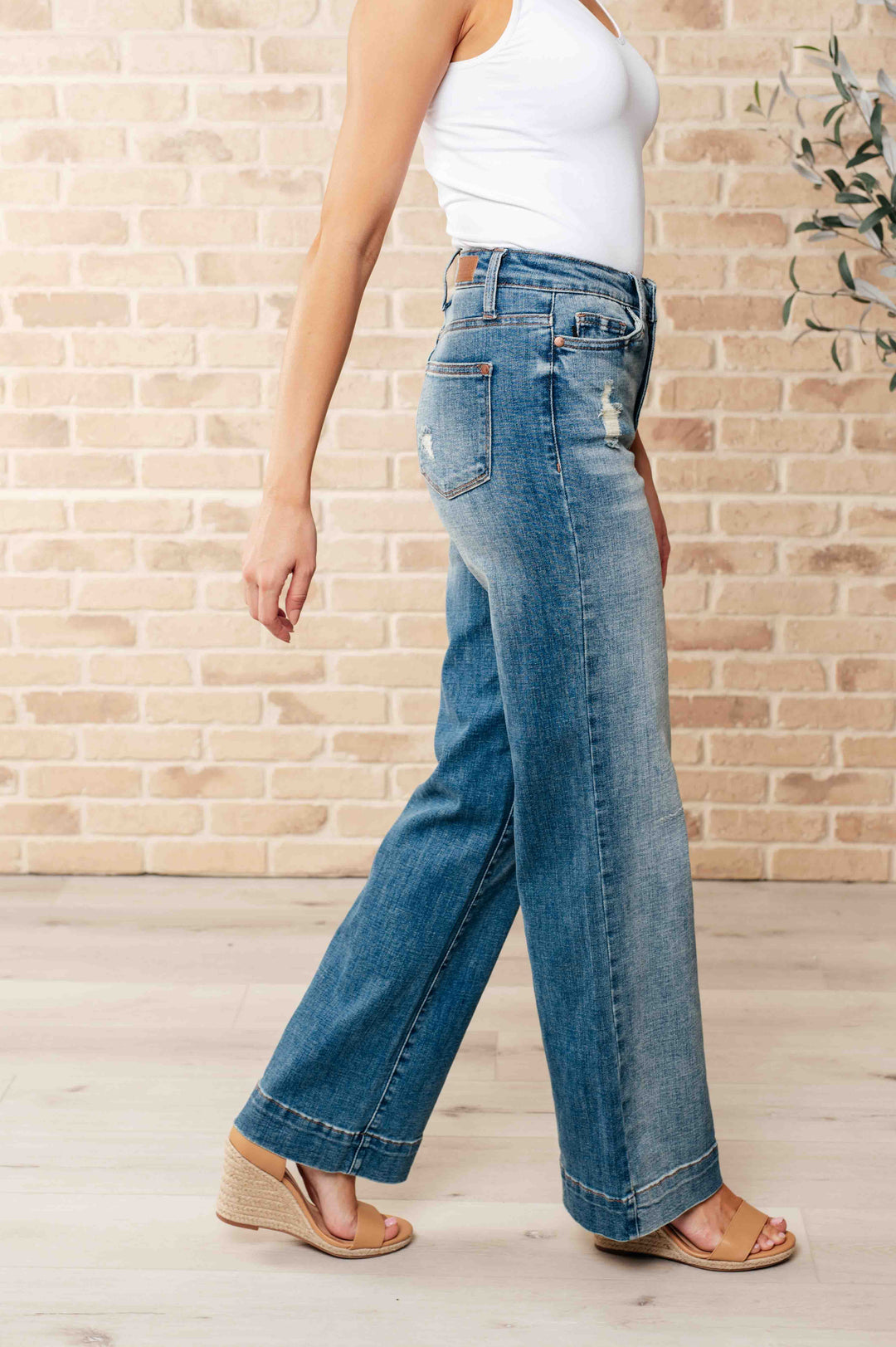 Denim - Katrina High Waist Distressed Denim Trousers