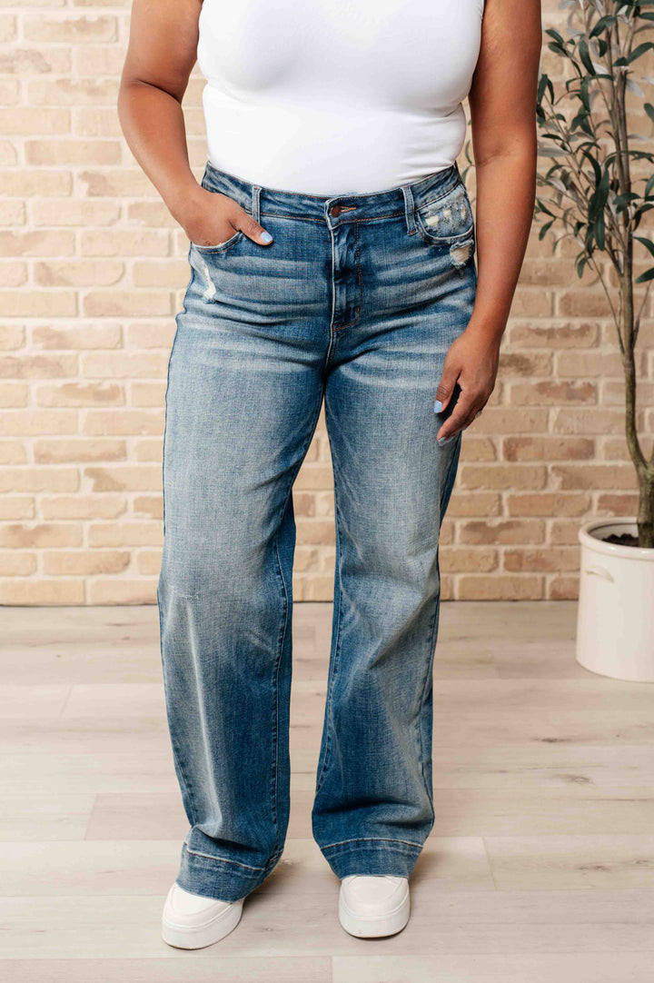 Denim - Katrina High Waist Distressed Denim Trousers