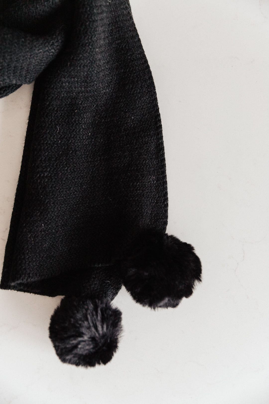 Womens - Knitted Fuzzy Pom Pom Scarf In Black