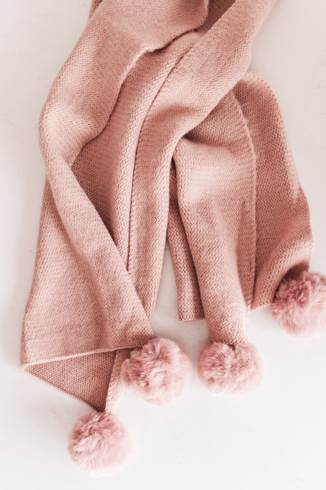 Womens - Knitted Fuzzy Pom Pom Scarf In Blush