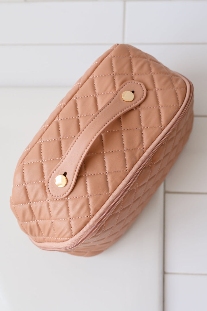 Home & Decor - Large Capacity Quilted Makeup Bag In Pink