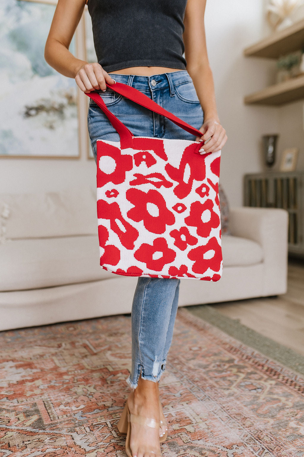 Womens - Lazy Daisy Knit Bag In Red