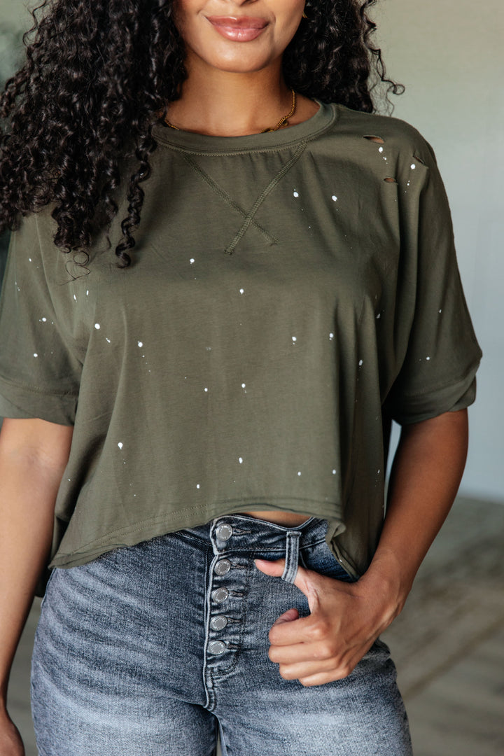 Tops - Less Than Stressed Asymmetrical Distressed Top