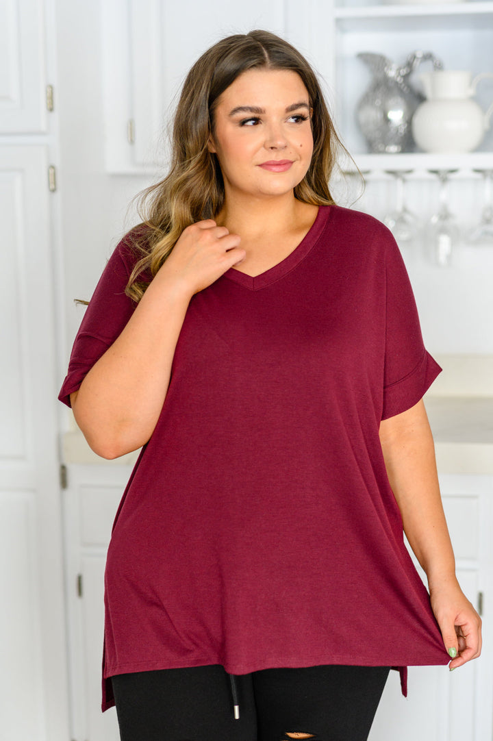 Womens - Let The Days Pass By Short Sleeve Top In Burgundy
