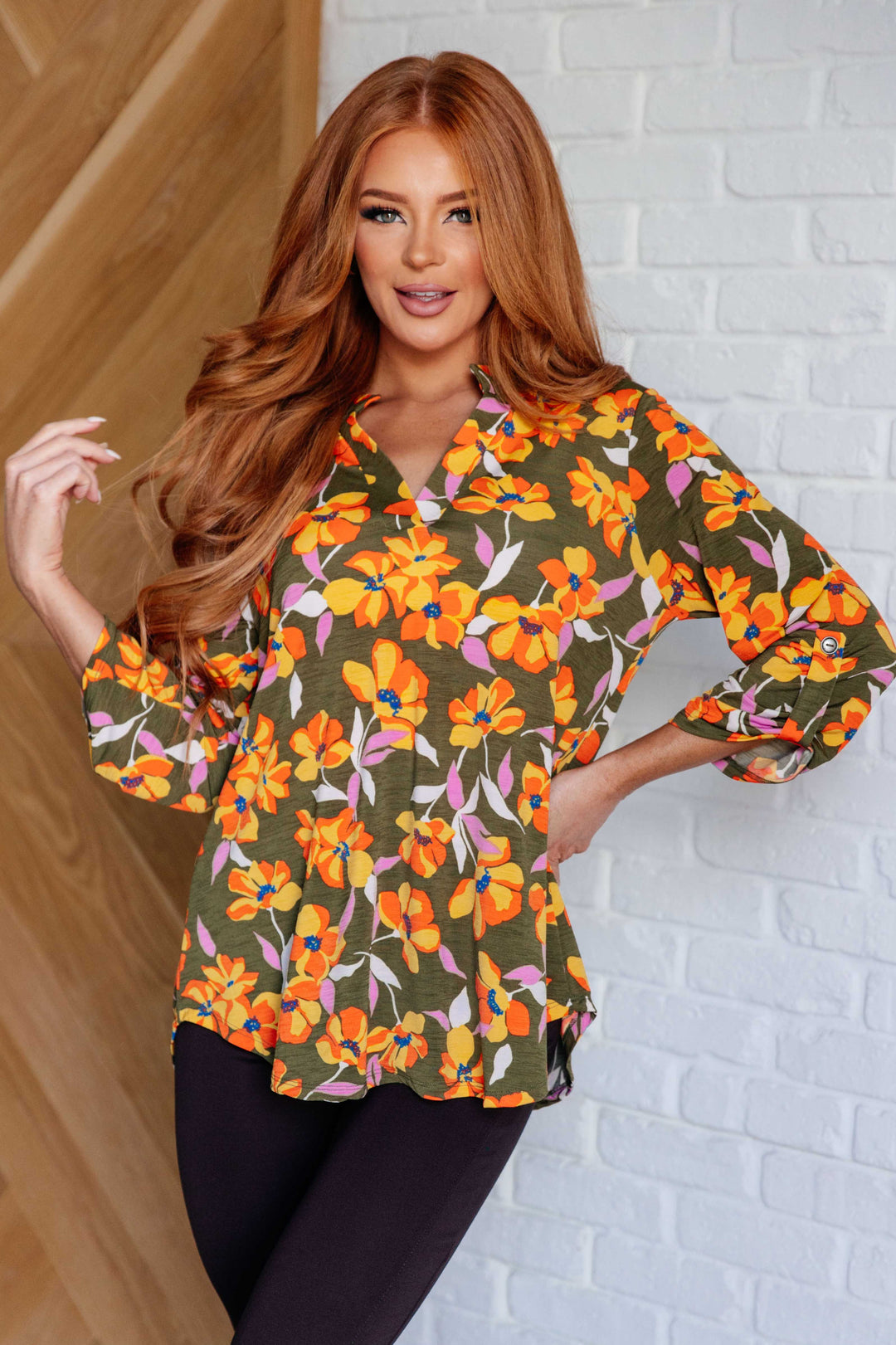 Tops - Lizzy Top In Olive And Mustard Floral