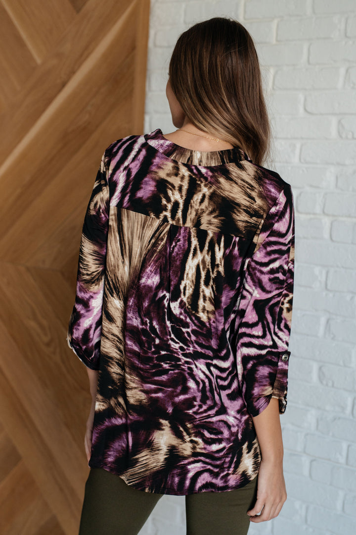 Tops - Lizzy Top In Purple And Taupe Animal Print