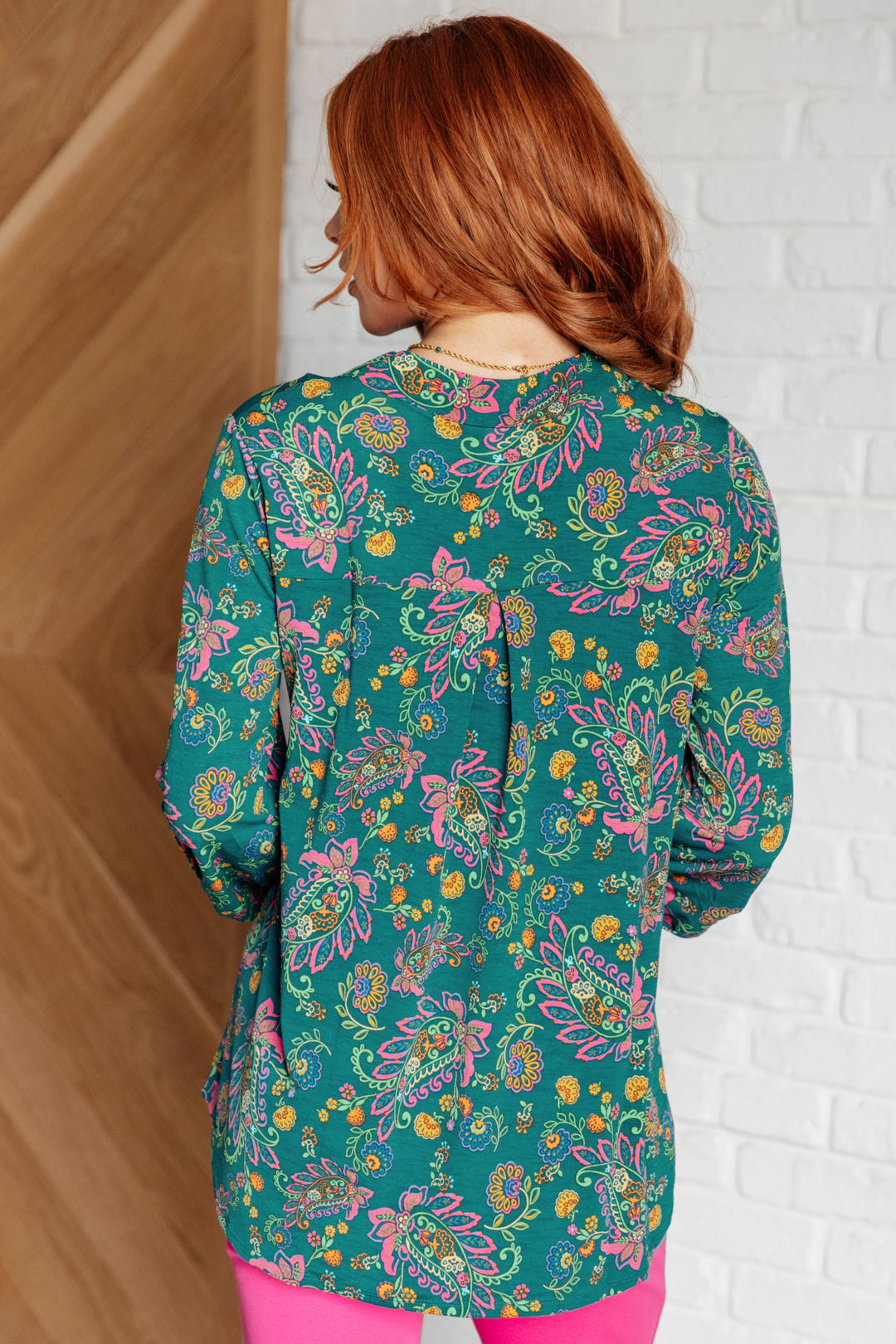 Tops - Lizzy Top In Teal And Purple Floral Paisley