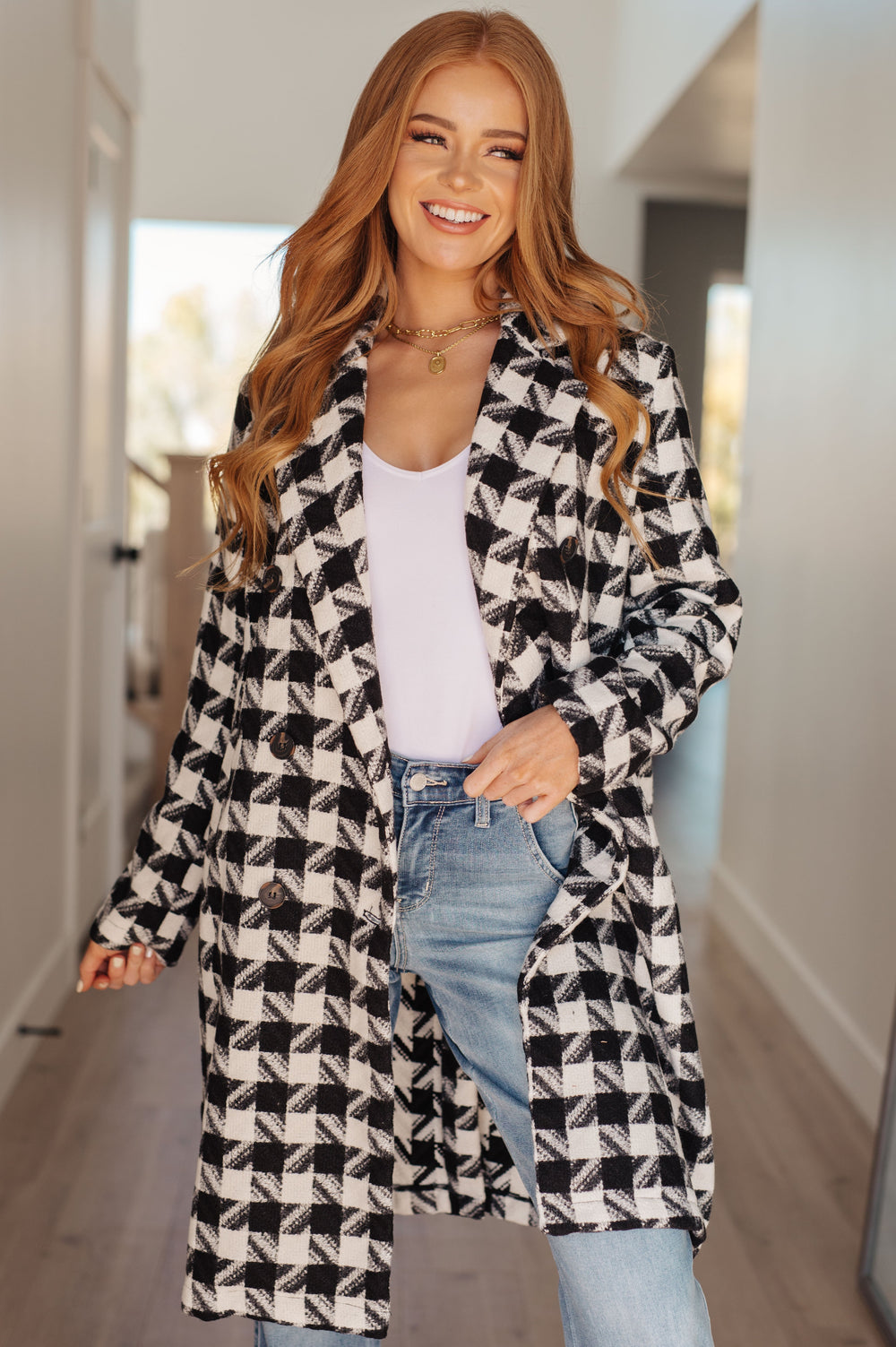 Womens - Monochromatic Moment Houndstooth Coat