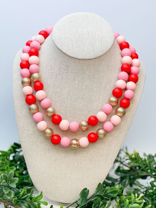 Womens - PREORDER: Multi Pink Bead Dual Strand Necklace