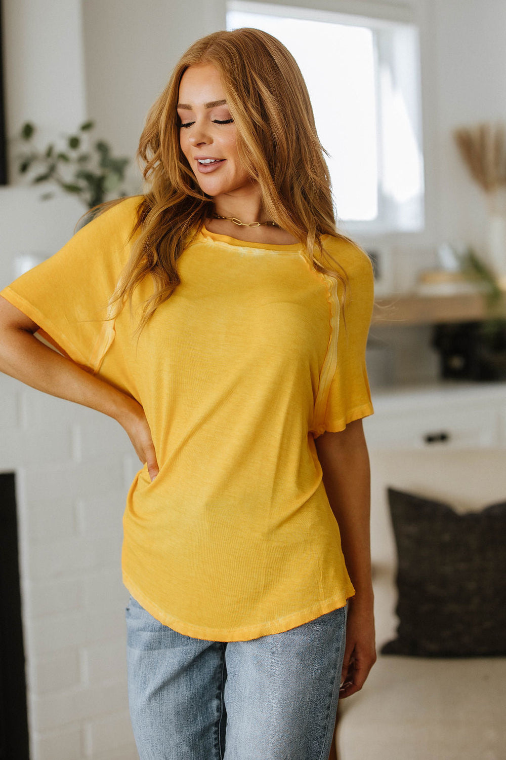 Womens - New Edition Mineral Wash T Shirt Yellow