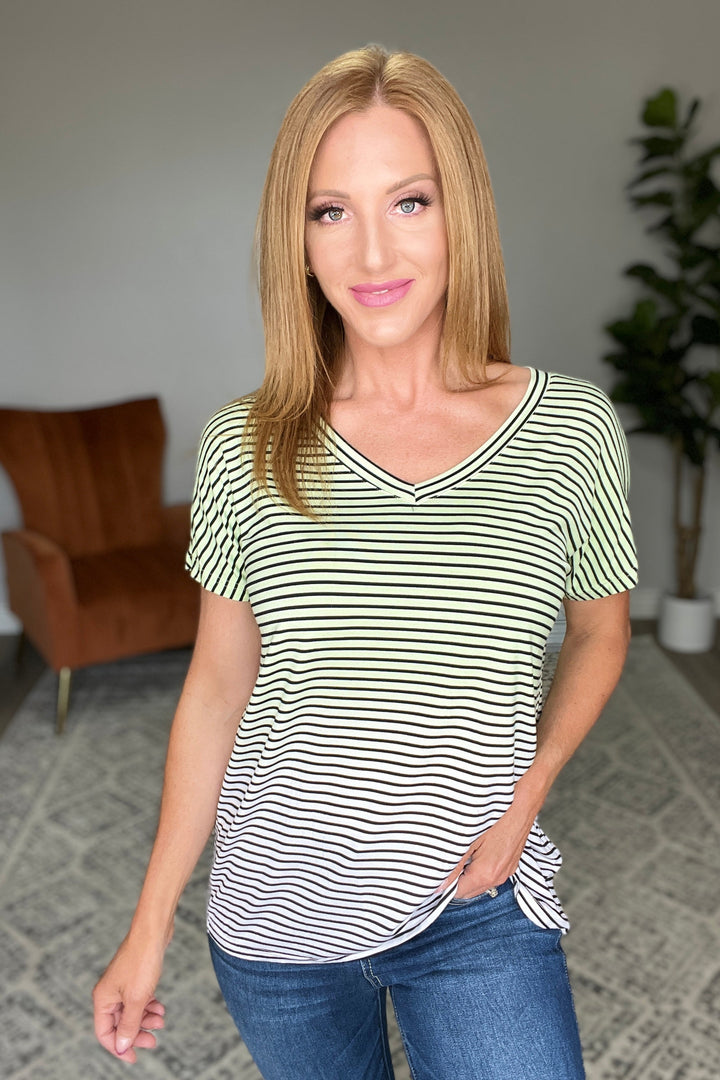 Womens - Ombre Stripe V-Neck T In Lime