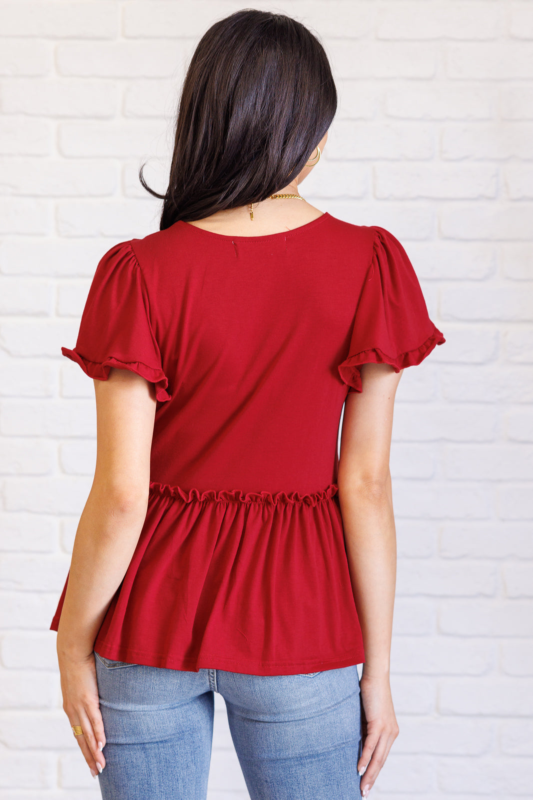 One Day Soon V-Neck Ruffle Detail Top