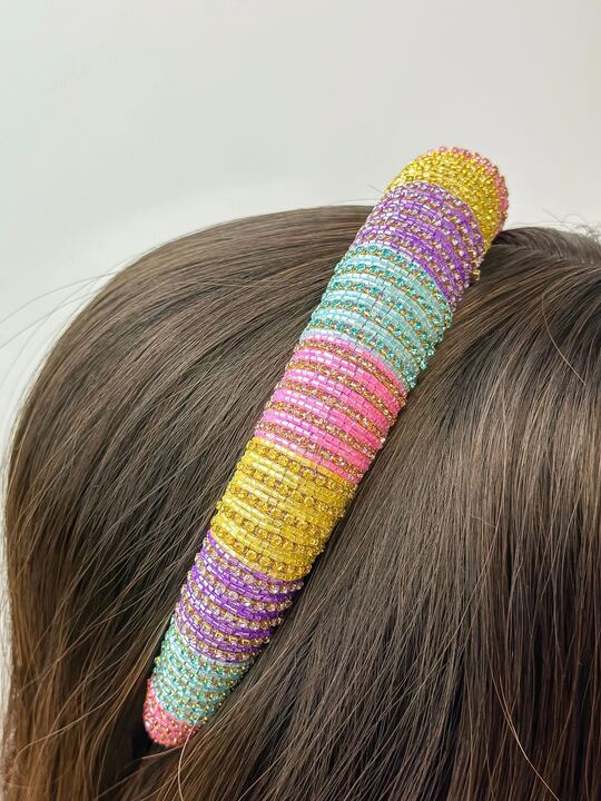 Womens - PREORDER: Pastel Stripe Padded Rhinestone Headband