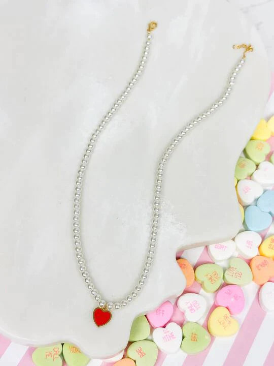 Womens - PREORDER: Pearl Bead Heart Charm Necklaces In Two Colors