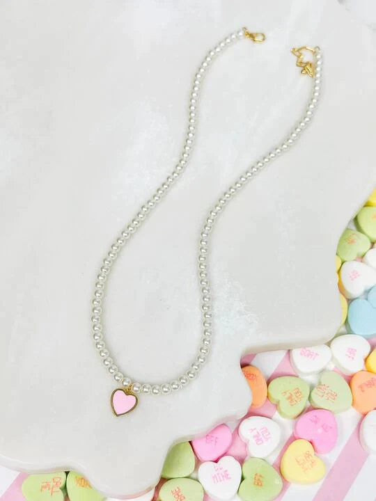 Womens - PREORDER: Pearl Bead Heart Charm Necklaces In Two Colors