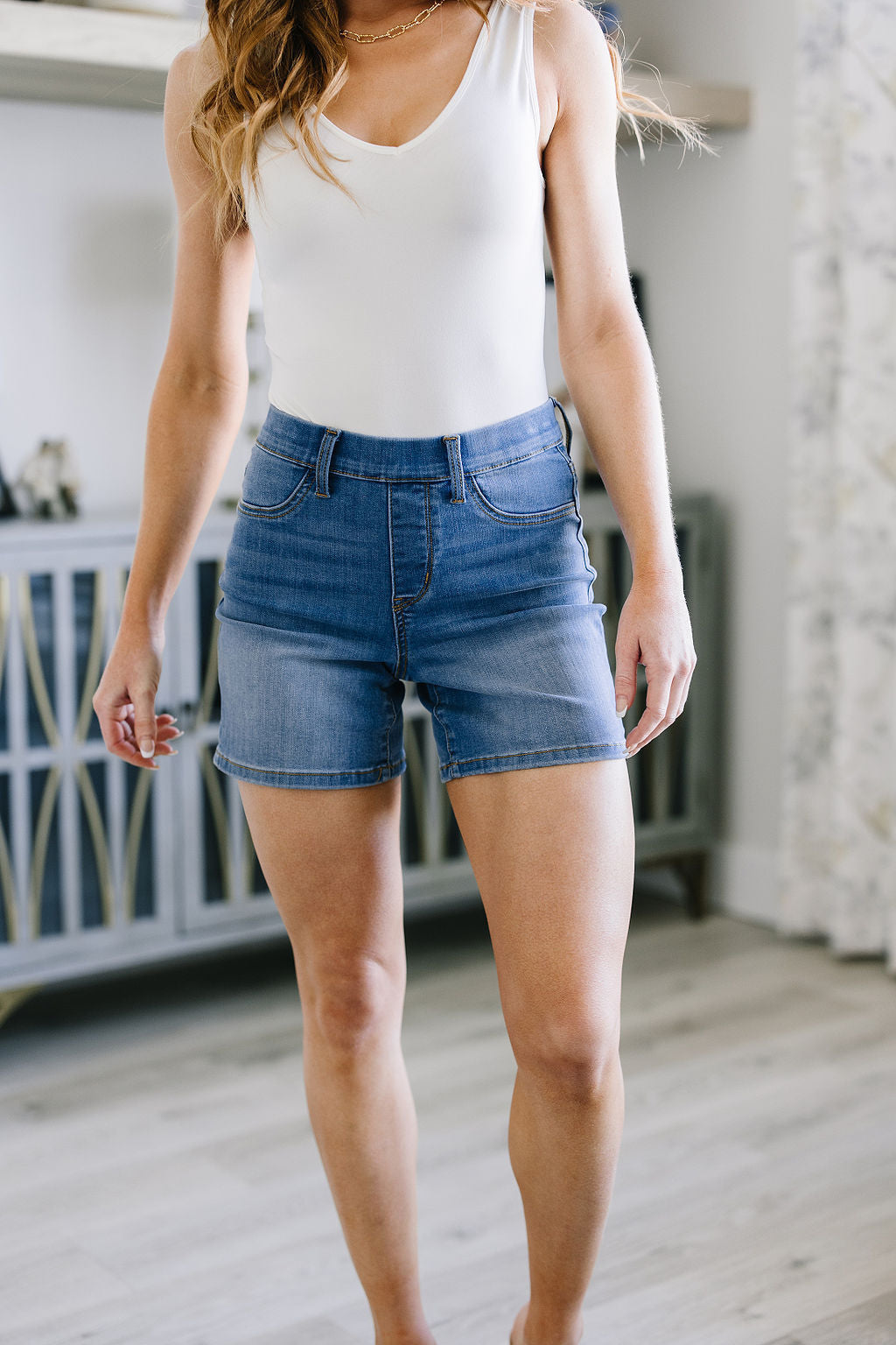 Womens - Perry High Rise Pull On Denim Shorts