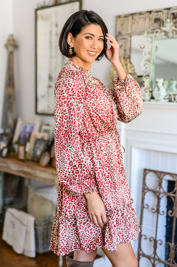 Rayven Animal Print Dress in Burgundy