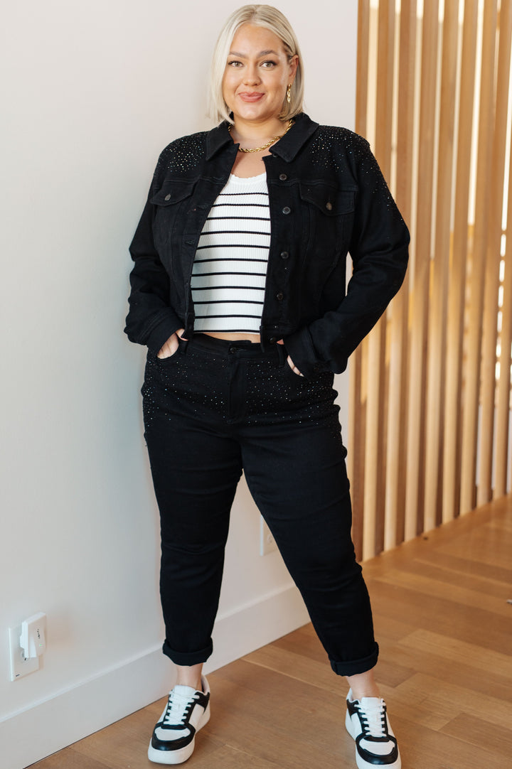 Womens - Reese Rhinestone Denim Jacket In Black