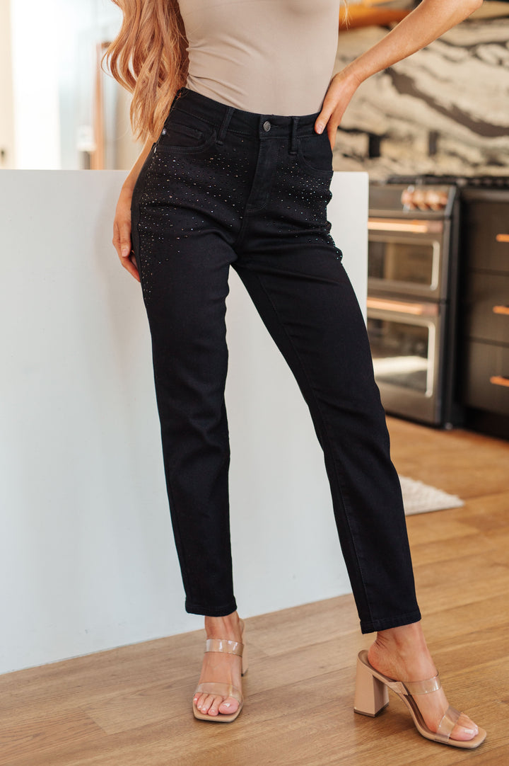 Womens - Reese Rhinestone Slim Fit Jeans In Black