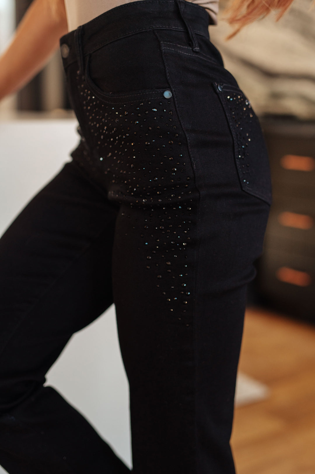 Womens - Reese Rhinestone Slim Fit Jeans In Black