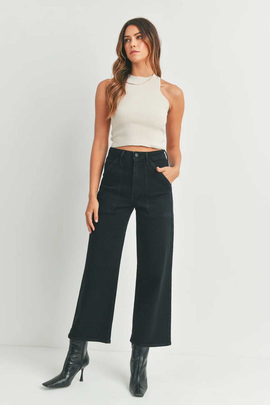 PREORDER: Patch Pocket Wide Leg Jeans in Four Colors