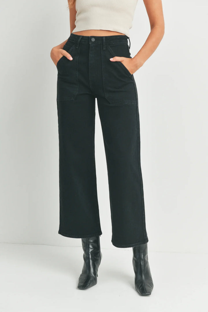 PREORDER: Patch Pocket Wide Leg Jeans in Four Colors