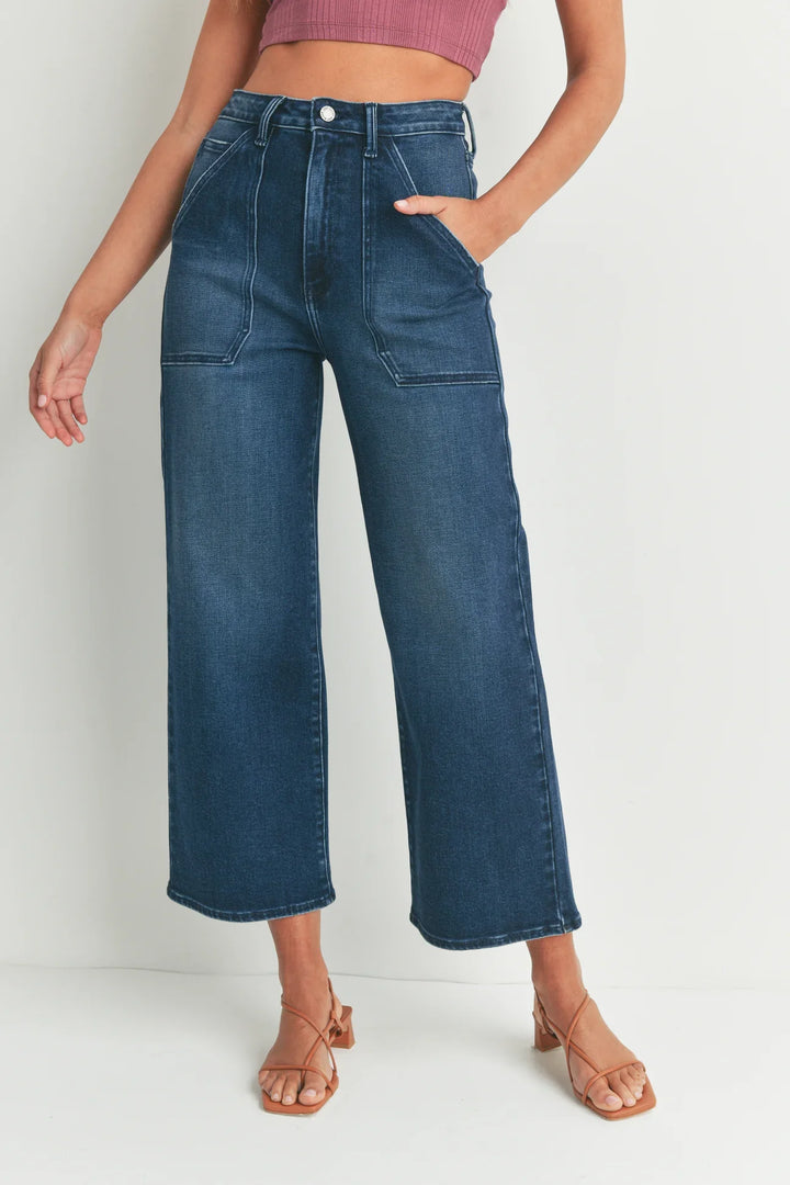 PREORDER: Patch Pocket Wide Leg Jeans in Four Colors