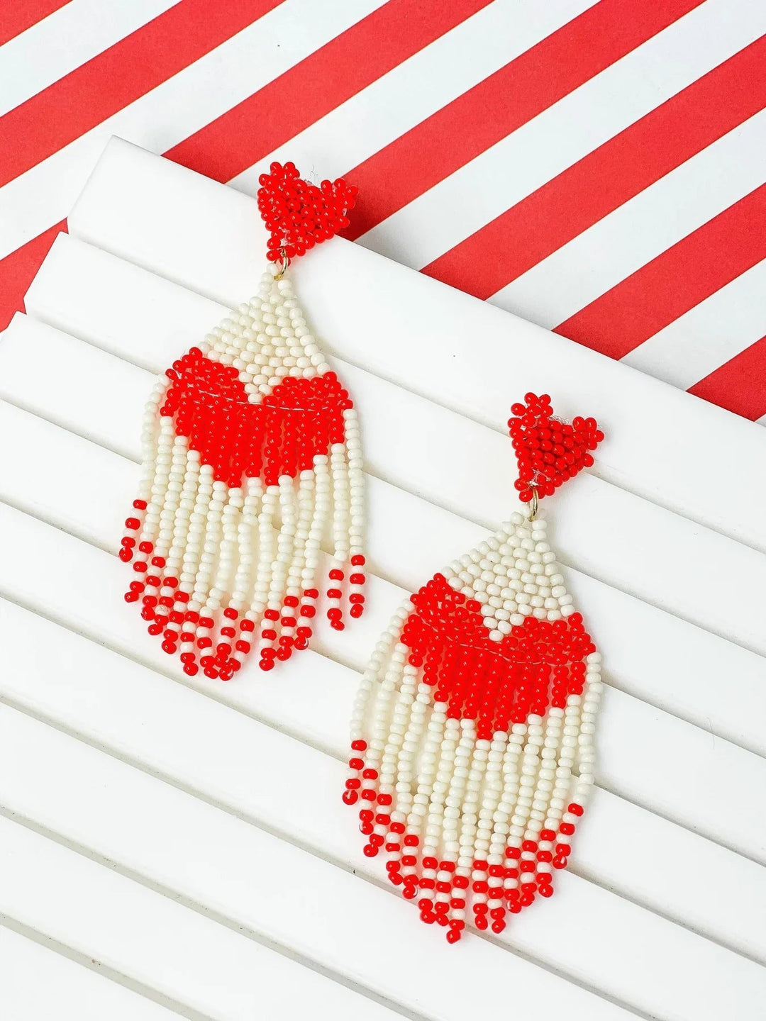 Womens - PREORDER: Seed Bead Tassel Heart Earrings In Two Colors