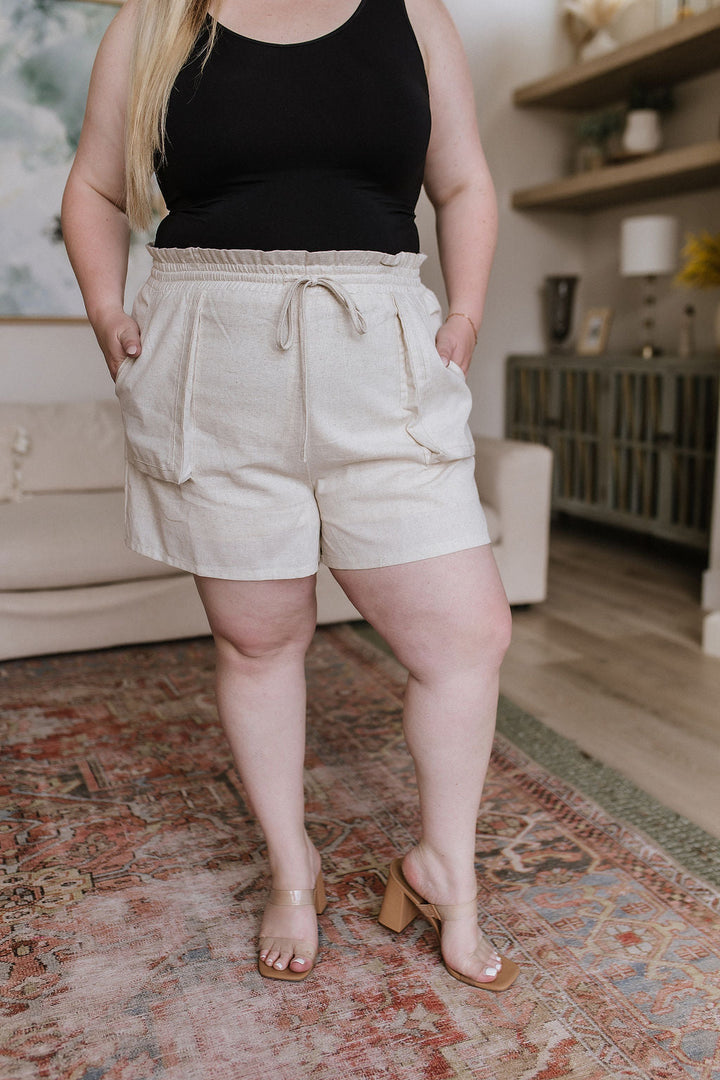 Womens - Sitting, Waiting, Wishing Linen Blend Shorts In Oatmeal
