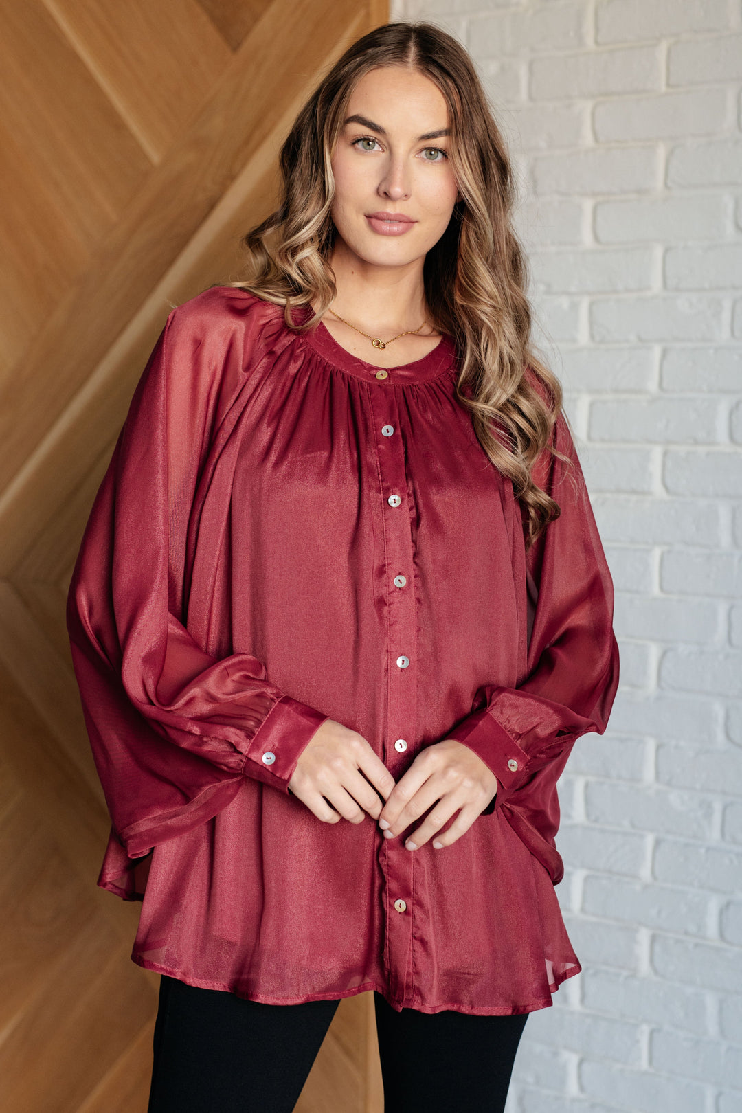 Blouses - Smiles And Pouts Bat Sleeve Button Down