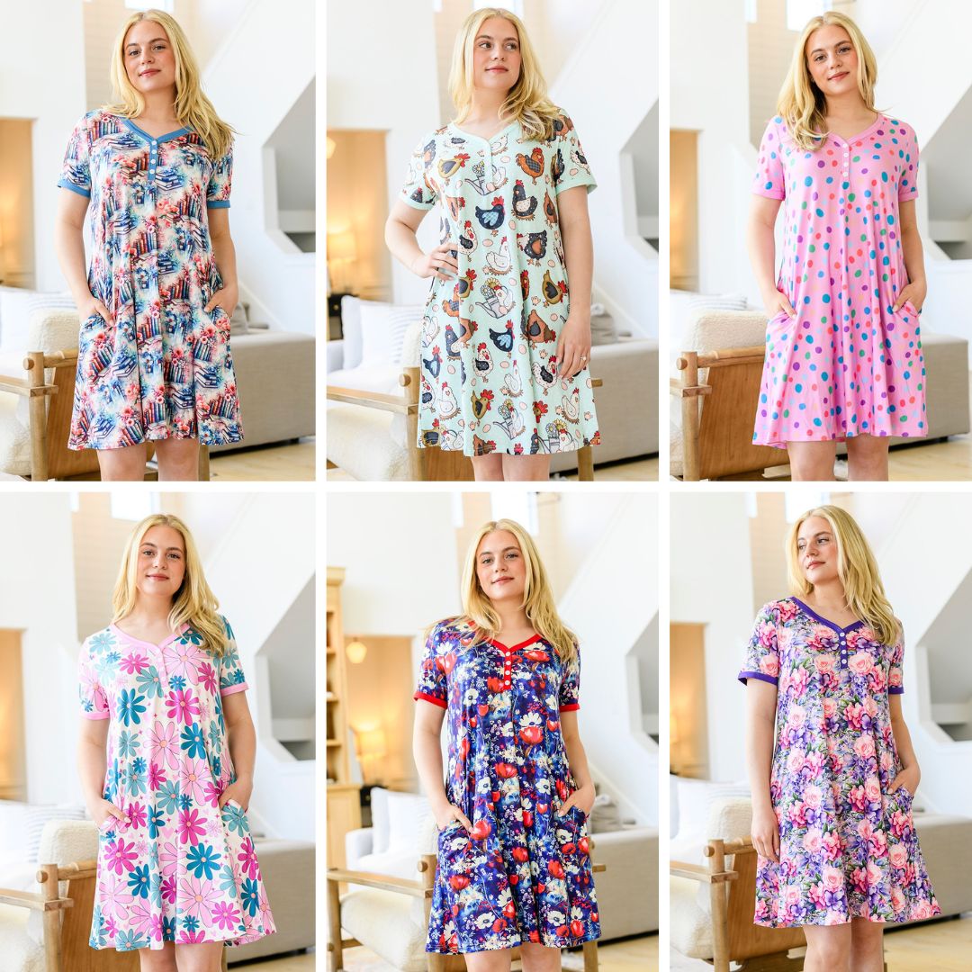 Womens - PREORDER: Short Sleeve Night Dress In Six Prints