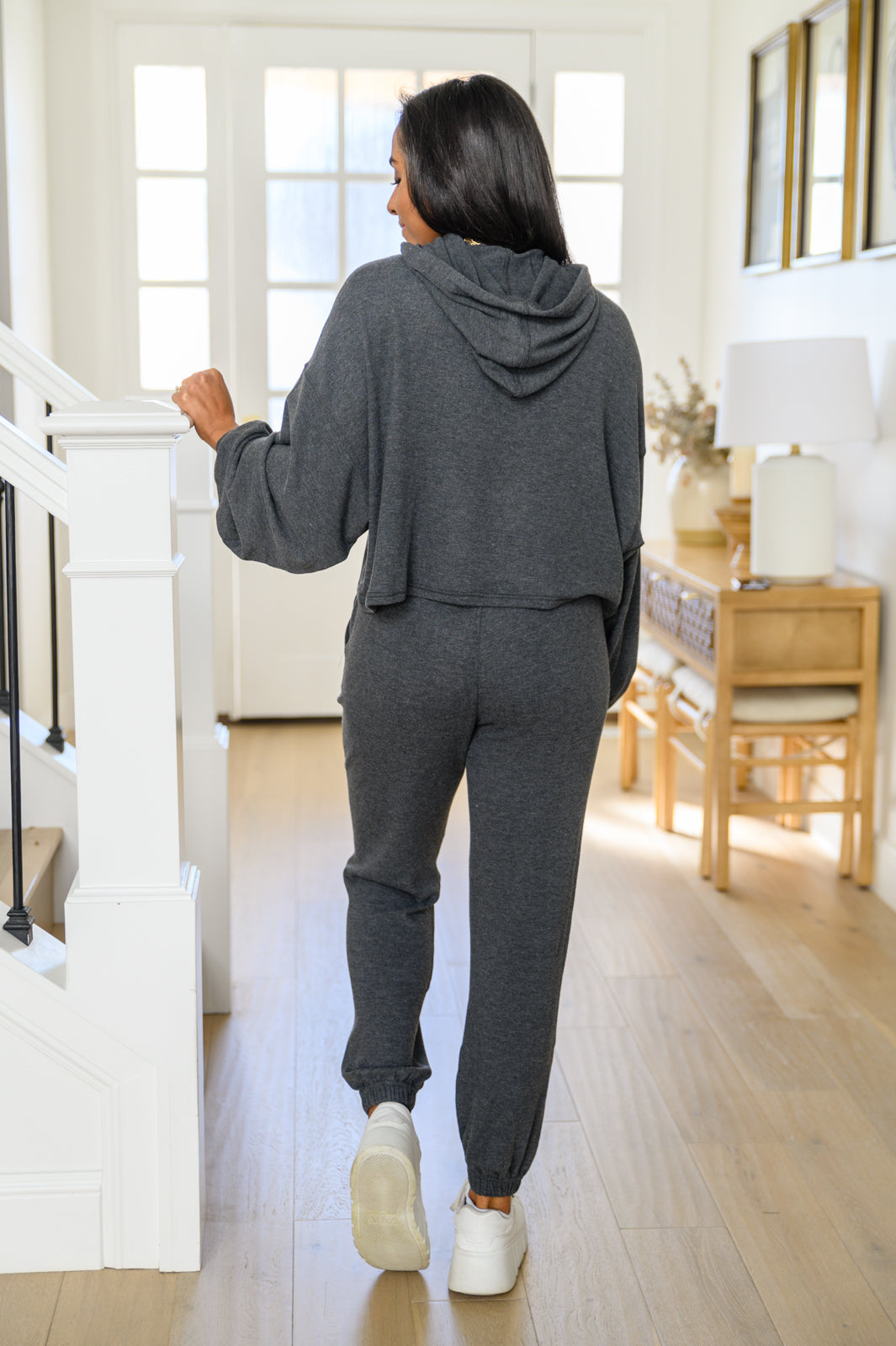 Womens - Stay Right Here Soft Knit Hoodie In Charcoal