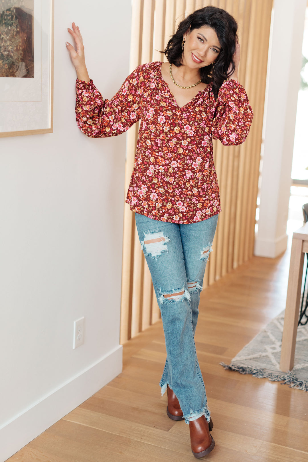 Womens - Sunday Brunch Blouse In Rust Floral