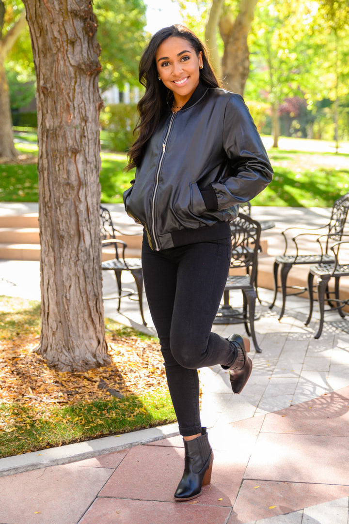 Womens - This Is It Faux Leather Bomber Jacket In Black