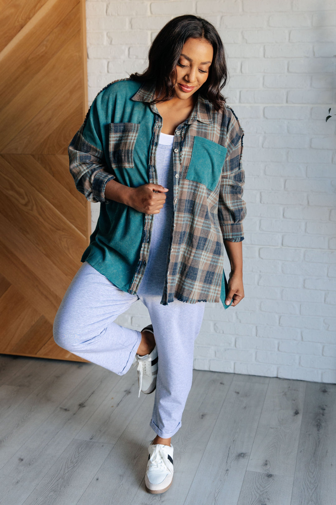 Tops - Tied For Time Thermal Plaid Button Up