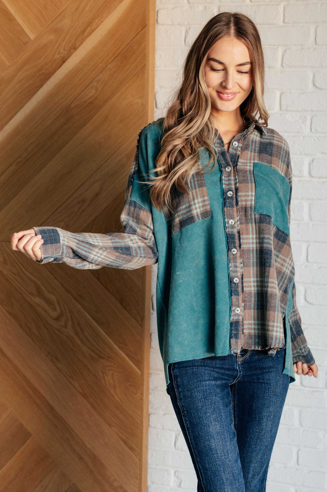 Tops - Tied For Time Thermal Plaid Button Up