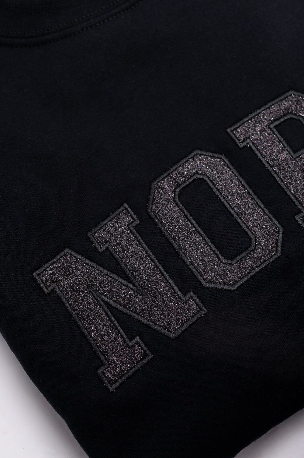 Womens - PREORDER: Embroidered Nope Glitter Sweatshirt In Four Colors