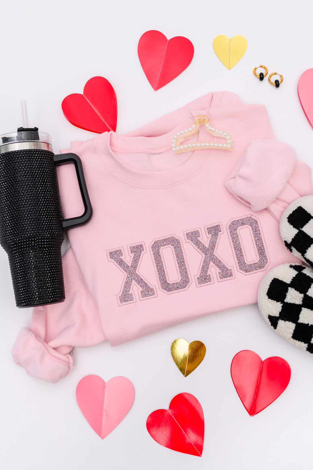 Womens - PREORDER: Embroidered XOXO Glitter Sweatshirt In Four Colors