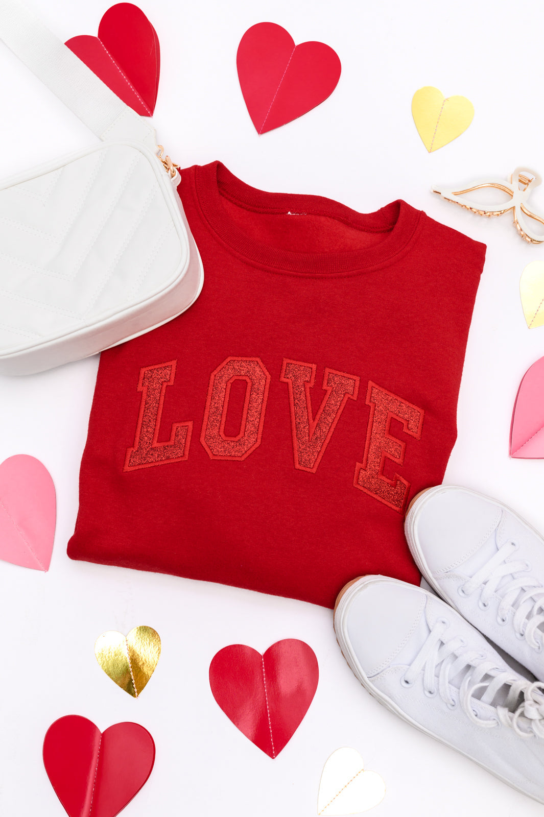 Womens - PREORDER: Embroidered Love Glitter Sweatshirt In Four Colors