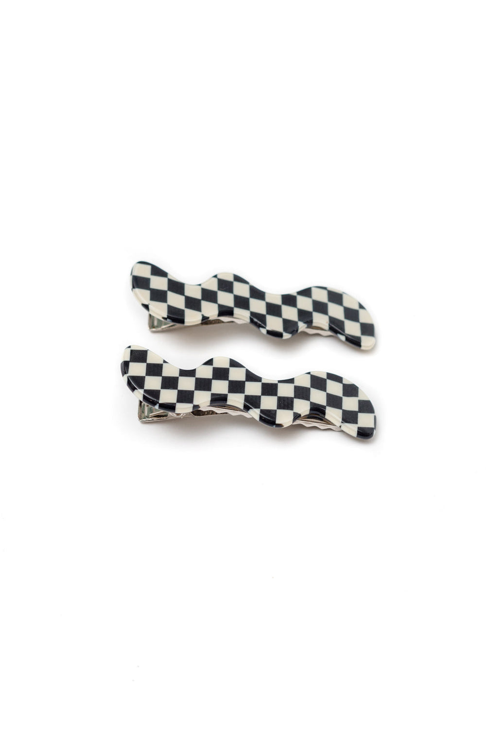 Womens - Wavy Clip Set In Checkered Black