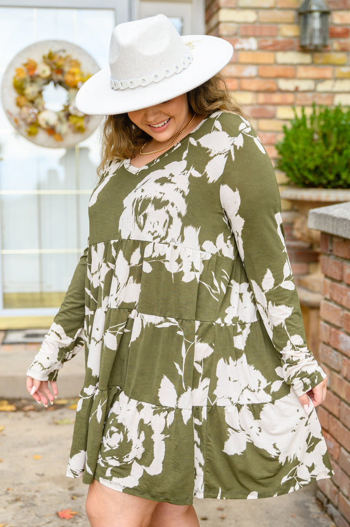 Womens - Worthwhile Moment Floral Tiered Dress In Olive